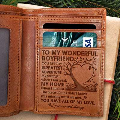 The Piece Of Me I Didn't Know Was Missing Until We Met - Engrave Leather Wallet - Best Gifts For Boyfriend, Valentines Day Gift For Him