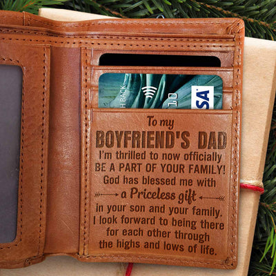 I’m Thrilled To Now Officially Be A Part Of Your Family - Engrave Leather Wallet - Best Gifts For Boyfriend's Dad