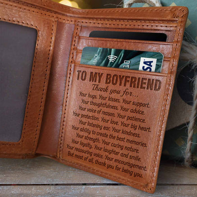 Thank You For... Your Hugs, Your Kisses, Your Support - Engrave Leather Wallet - Best Gifts For Boyfriend, Valentines Day Gift For Him